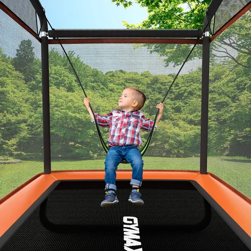Miniatura 8 de GYMAX Trampolín para niños de 6 pies con columpio, cama elástica rectangular recreativa aprobada por ASTM con red de seguridad, para interiores