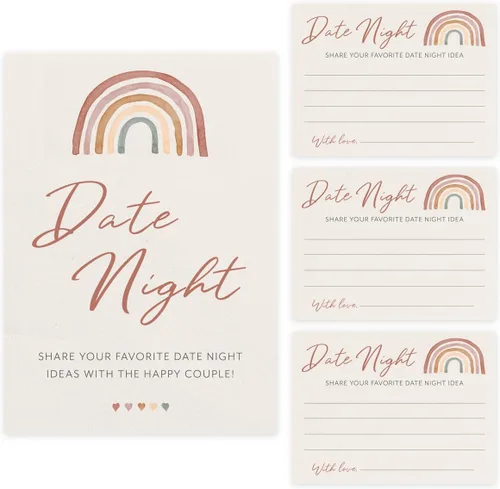 Miniatura 8 de Printed Party Tarjetas de consejos de boda y buenos deseos, tema boho arco iris, juego de 50
