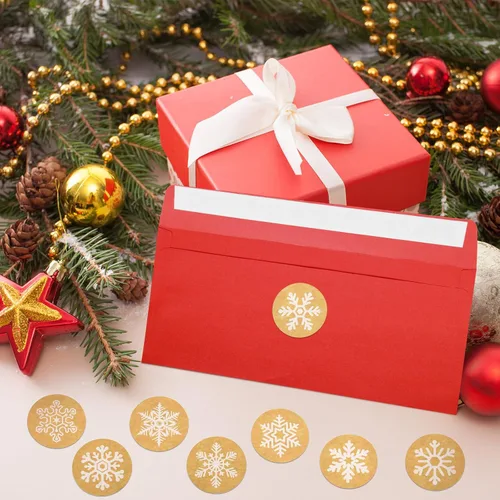 Miniatura 7 de 100 Sobres Número 10 Sobres para Tarjetas de Regalo con 200 Calcomanías de Copos de Nieve de Papel Kraft de Navidad Calcomanías del Día de San
