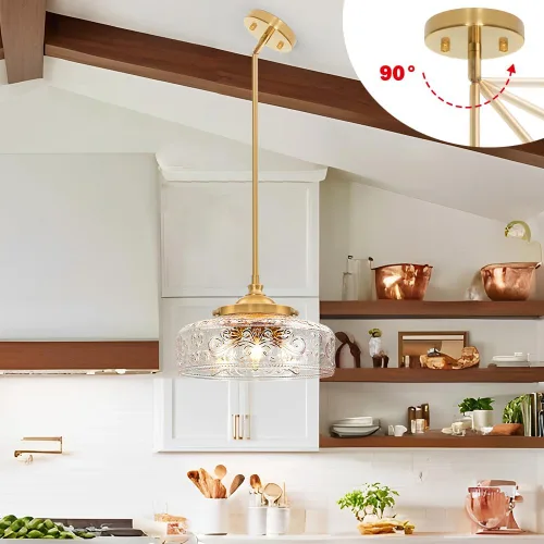 Miniatura 3 de 3 luces colgantes ajustables para isla de cocina, metal cepillado dorado y vidrio transparente, luces colgantes de latón vintage para baño, pasillo