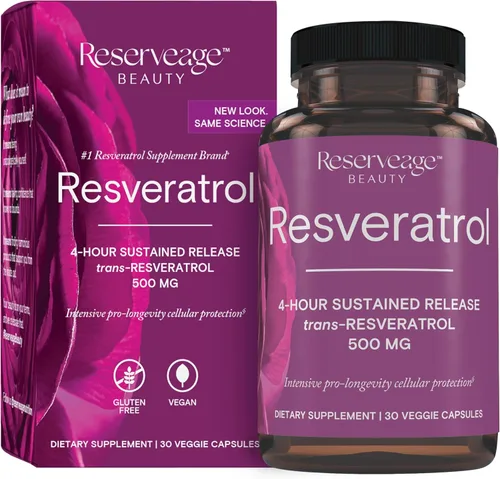Reserveage Beauty, Resveratrol 500 mg, suplemento antioxidante para la salud cardíaca y celular, apoya el envejecimiento saludable y el sistema