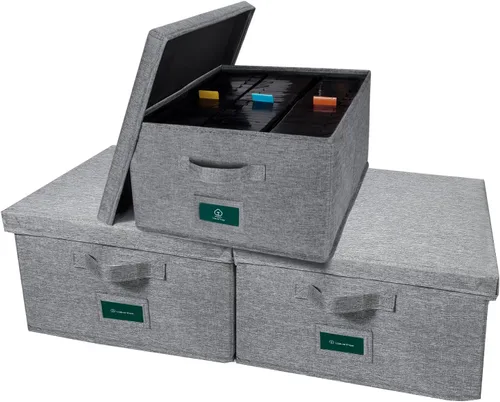 Miniatura 10 de Caja de almacenamiento de cinta de casete, práctico soporte de cinta de casete de 16.34 x 9.25 x 3.54 pulgadas, estante de casetes con tapas