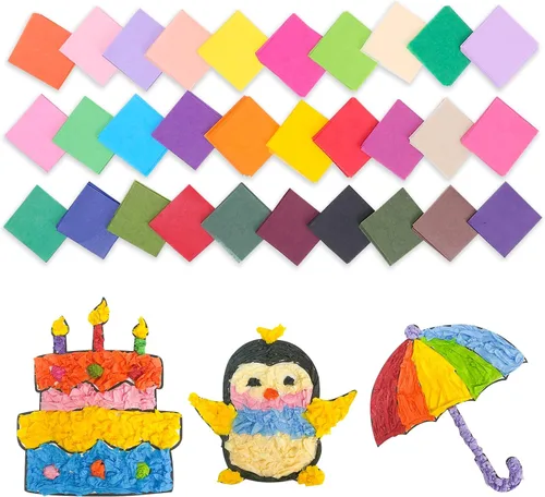 Miniatura 8 de Cuadrados de papel de seda – 1 x 1 pulgada para artes y manualidades – 3000 piezas en 30 colores surtidos, cuadrados de mosaico de tejido arcoíris