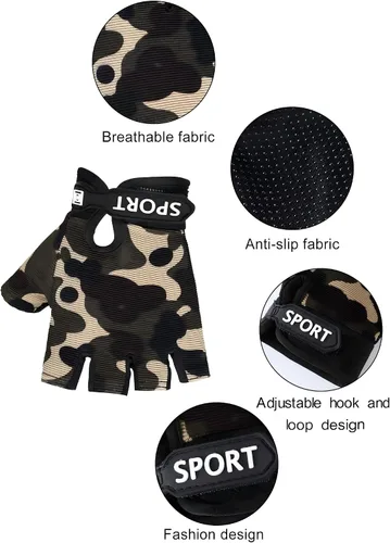 Miniatura 3 de SATINIOR 4-Pairs Kids Bike Gloves, Fingerless Gloves for Boys & Girls, Non-Slip Cycling Glove with Adjustable Strap, Breathable Half-Finger Zip Line