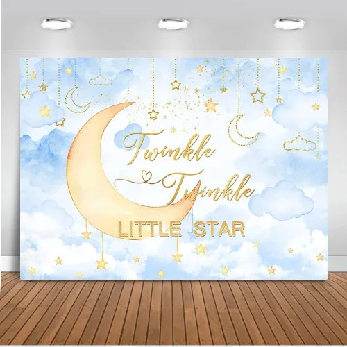 Miniatura 7 de Mocsicka Twinkle Twinkle Little Star - Telón de fondo para baby shower, nube rosa, luna, decoración de baby shower, fondo de revelación de género