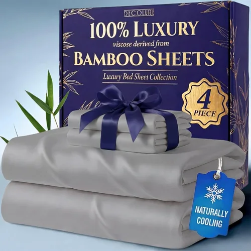 Miniatura 12 de DECOLURE 100% Viscosa derivada de bambú, juego de sábanas tamaño King de 4 piezas, lujosas sábanas naturalmente frescas, juego de cama ultra suave