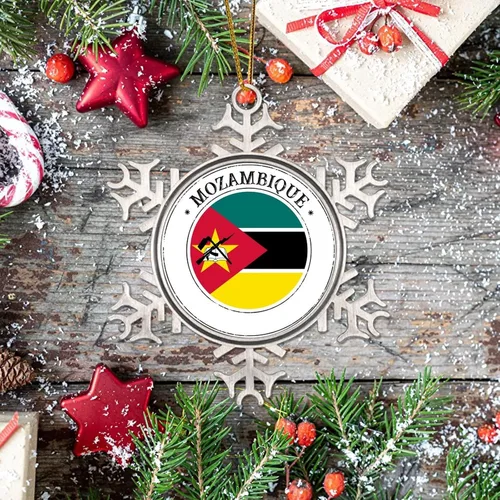 Miniatura 7 de Mozambique - Adornos de Navidad de copo de nieve de metal, recuerdo patriótico, regalo de recuerdo de país, adornos de Navidad para árbol, bandera