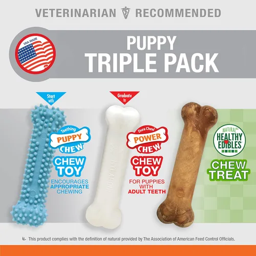 Miniatura 3 de Nylabone Nuevo Kit de iniciación para cachorros, juguetes masticables y golosinas naturales para masticar para cachorros, juguetes para la dentición