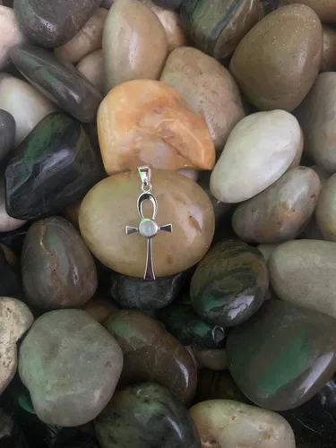 Miniatura 6 de Colgante de plata de ley Ankh con cruz egipcia con piedra lunar, Plata esterlina, Adularia