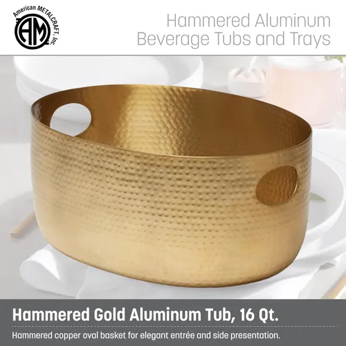 Miniatura 2 de American Metalcraft - Tina de aluminio para bebidas, solución grande para servir fiestas con asas para bebidas, 512 onzas, color dorado
