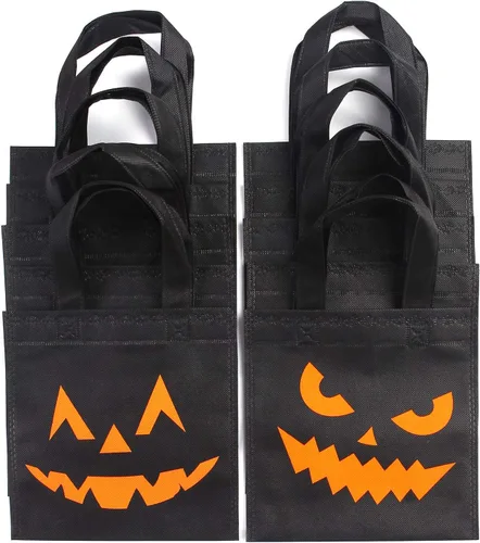 Miniatura 4 de Elcoho Paquete de 30 bolsas no tejidas de Halloween para pedir dulces o trucos, bolsas de calabaza, bolsas de regalo con asas, recuerdos de fiesta