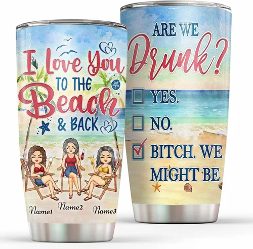 Miniatura 12 de Vaso personalizado con texto en inglés "Some Girls Are Just Born With The Beach", regalo para mejores amigas, hermanas, mejores amigas de una mujer