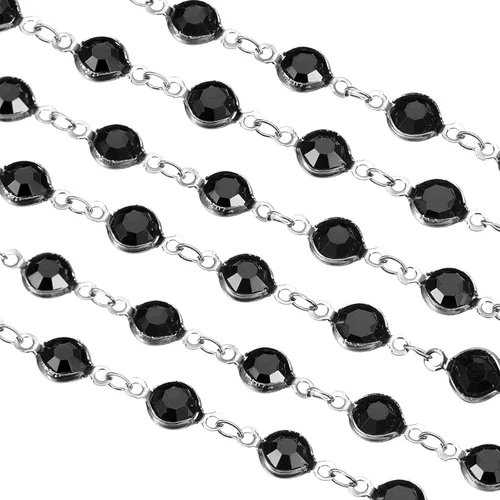 Miniatura 10 de uxcell Cadena de diamantes de imitación blancos de 2 yardas a granel con cadena de latón chapada en plata para hacer joyas, manualidades, pulseras