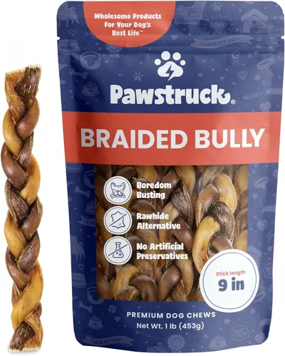 Miniatura 19 de Pawstruck Bully Sticks trenzados 100% naturales de 5 pulgadas, bolsa de 1 libra, masticables para perros de un solo ingrediente sin cuero crudo
