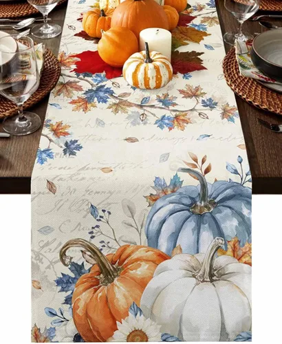 Miniatura 11 de Juego de 4 manteles individuales de otoño de Acción de Gracias, manteles individuales antideslizantes con calabazas azules y naranjas, manteles