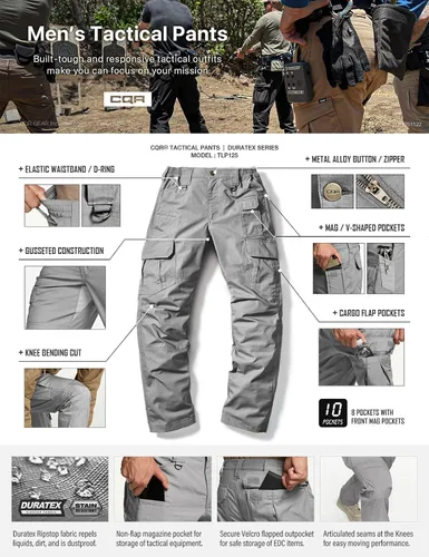 Miniatura 4 de CQR Pantalones tácticos para hombre, resistentes al agua, pantalones cargo Ripstop, ligeros EDC trabajo, senderismo, ropa para exteriores