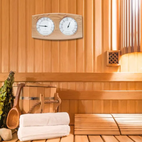 Miniatura 5 de 2 in 1 Sauna Thermometer and Hygrometer, Wood Hygrometer Double Dial Indoor Humidity Temperature Measurement Sauna Room Equipment Accessories