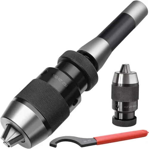 Earl Diamond Portabrocas súper resistente de 1/32"-1/2" con adaptador de vástago R8 Portabrocas sin llave integrado de precisión (JT33)