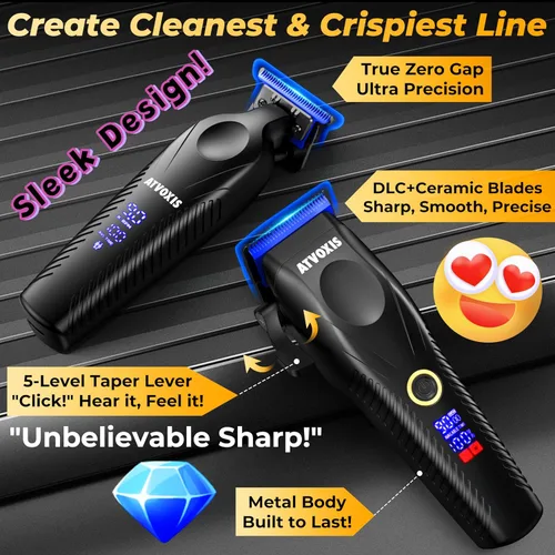 Miniatura 6 de Juego de cortapelos profesional con motor sin escobillas de 9000 RPM para hombres: cortadoras inalámbricas y recortadoras de espacio cero