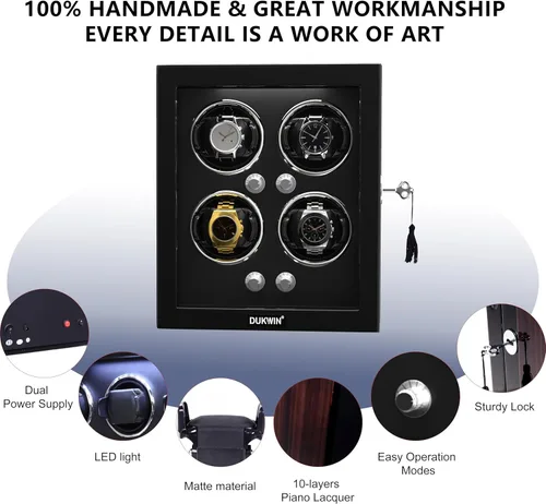 Miniatura 3 de DUKWIN Enrollador de relojes, bobinadoras de reloj para relojes automáticos con pantalla táctil LCD, caja de reloj automática con control remoto