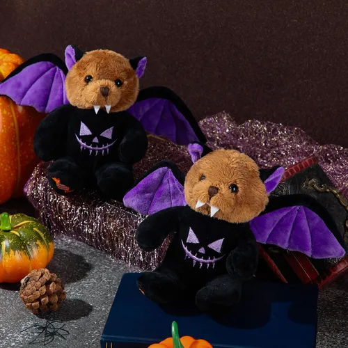 Miniatura 3 de HyDren 2 piezas de oso de peluche de Halloween de oso de felpa suave con disfraz temático de Halloween, bonito juego de felpa para decoración