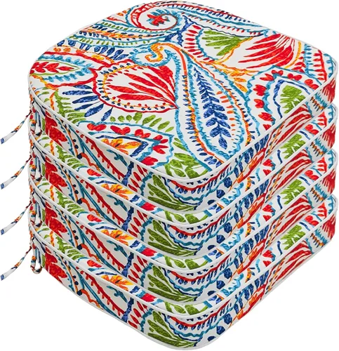 Miniatura 14 de JMGBird Juego de 2 cojines para sillas de exterior, patrón de flores de mandala azul, 16 x 17 pulgadas, cojines de asiento de patio con lazos