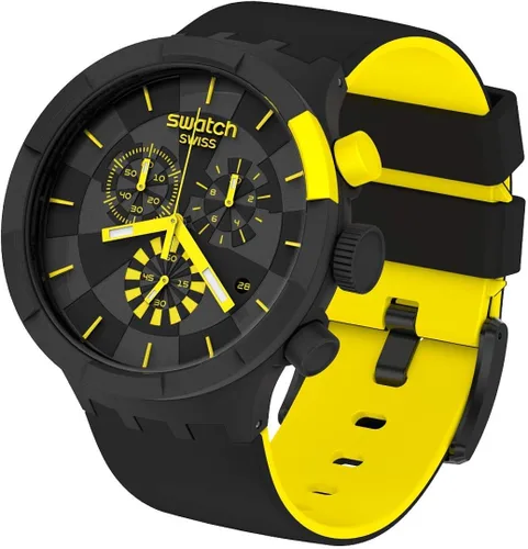 Miniatura 3 de Swatch Correa de silicona de cuarzo, negro, reloj casual 20 (modelo SB02B403), amarillo, Negro