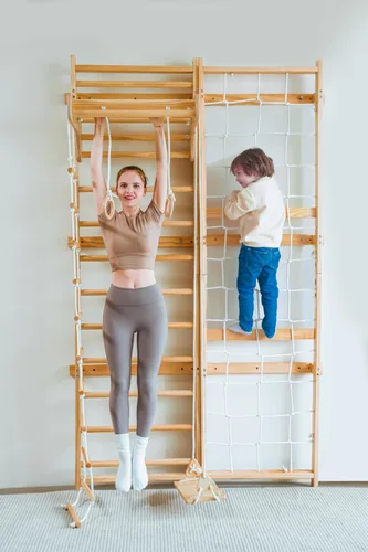 Miniatura 2 de Avenlur Neem 5 en 1 escalera sueca de pared con gimnasio, escalador de pared de carga, escalera sueca con columpio, escalera de cuerda, barra