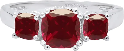 Miniatura 45 de Dazzlingrock Collection Anillo de boda de 3 piedras preciosas creadas en el centro de cojín de 0.04 quilates y diamante blanco natural redondo