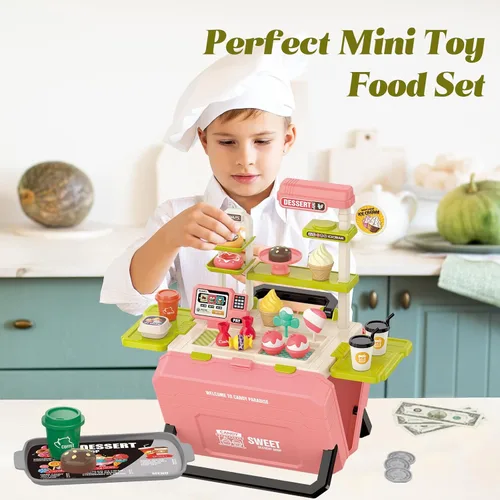 Miniatura 7 de Juguetes divertidos para niños, juego portátil de postre para niños de 3 a 8 años, juguete realista de cocina al aire libre con 45 piezas, juego
