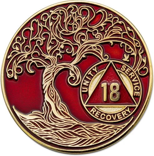 Miniatura 251 de 20 Year Sobriety Mint Twisted Tree of Life - Medallón de recuperación AA chapado en oro, fichas y fichas, color negro