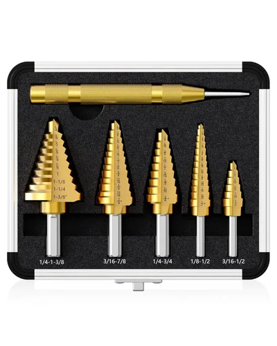 Miniatura 19 de Juego de Brocas de Paso, de 1/4" a 2-3/8", Broca de Paso de Vástago Hexagonal de Acero de Alta Velocidad para Acero Inoxidable, Metal, Aluminio
