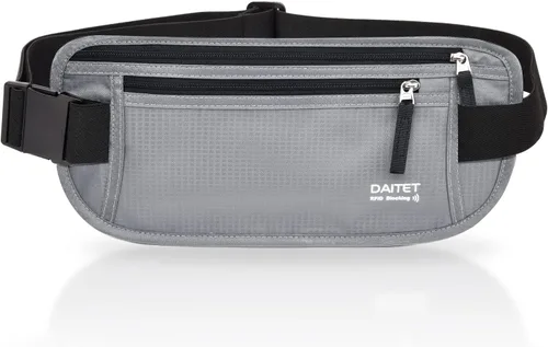 Miniatura 44 de DAITET Cinturón de dinero, soporte para pasaporte, cartera de viaje oculta segura con bloqueo RFID, riñonera encubierta (negro), Negro, Rfid