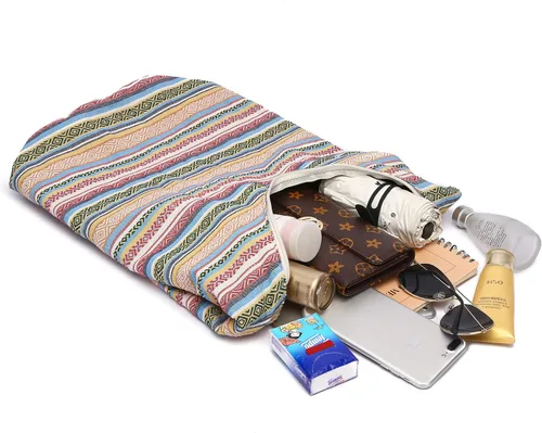 Miniatura 137 de Bolsa de hombro para mujer, de lona en estilo hippie/bohemio para llevar cruzada al hombro, disponible en diferentes colores y estampados