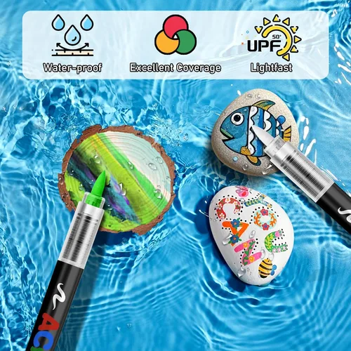 Miniatura 5 de GOTIDEAL Marcadores de pintura acrílica, punta de pincel, marcadores de pintura impermeables, marcadores acrílicos de secado rápido para madera, 72