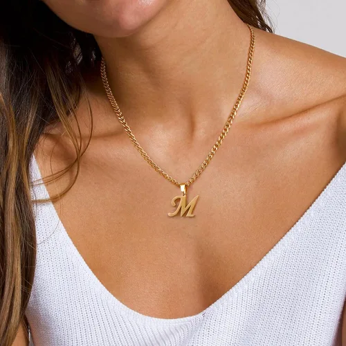 Miniatura 3 de LUXEJEW Collares con inicial de cadena cubana de oro para hombres, dije de letra, collar con inicial para hombres, niños y mujeres, collares