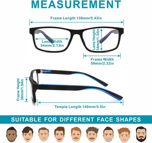 Miniatura 5 de acavefox Paquete de 4 lentes de lectura para hombre 1.0, bloqueo de luz azul, anti UV, lentes de diseño de moda con bisagra de resorte