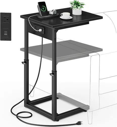 Miniatura 11 de Vagusicc Mesa auxiliar en forma de C para sofá, mesa C de 33 pulgadas de alto, mesa auxiliar de altura ajustable, mesas auxiliares de sofá con marco