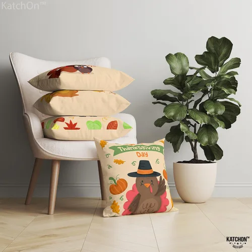 Miniatura 8 de KatchOn, Fundas de almohada de Feliz Acción de Gracias, 18 x 18 pulgadas, paquete de 4 fundas de almohada de calabaza, pavo para decoraciones