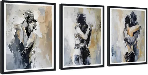 Miniatura 85 de Novatique 3 piezas de arte de pared sexy en blanco y negro para parejas desnudas, decoración de pared abstracta de amor para mujeres y hombres, arte