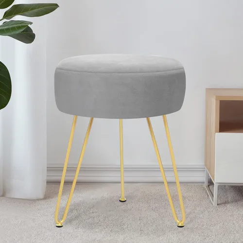 Miniatura 9 de Reposapiés de terciopelo suave y moderno, reposapiés redondo, otomano, con patas de metal dorado y relleno de esponja, reposapiés tapizado, sala