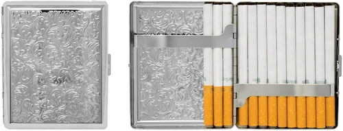 Juego de 2 cajas de cigarrillos de los años 100 chapadas en metal y caja de almacenamiento (impresión victoriana plateada)