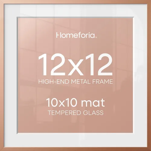 Homeforia - Portarretratos de 12x12 pulgadas, de alta gama, marco cuadrado de 12x12 con paspartú para fotos de 10x10, marco para colgar, vidrio Oro
