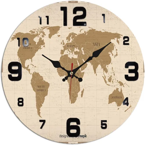 Reloj de pared de madera con mapa del mundo vintage con números arábigos para decoración de viaje retro 9.8x9.8 in