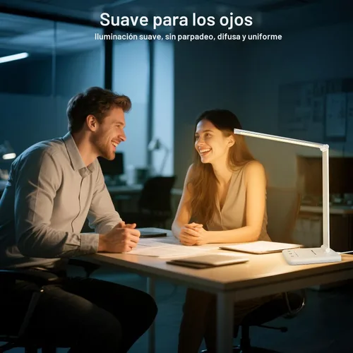 Miniatura 2 de Lámpara de escritorio LED White Crown regulable, lámpara de mesa para lectura con puerto de carga USB, 5 modos de iluminación, control sensible