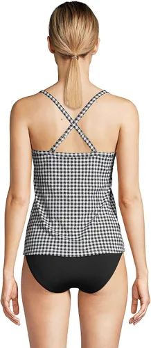 Miniatura 2 de Lands' End Traje de baño tankini resistente al cloro para mujer con tirantes ajustables, NegroCuadros blancos, 10