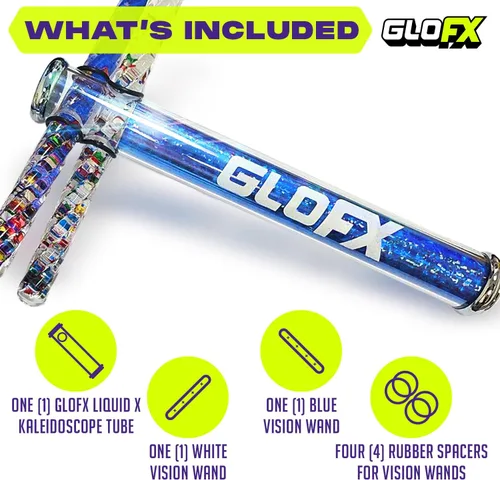 Miniatura 4 de GloFX Tubo de caleidoscopio líquido azul de 7.5 pulgadas X - Caleidoscopios coloridos para adultos, juguetes de flujo Rave Varitas de purpurina