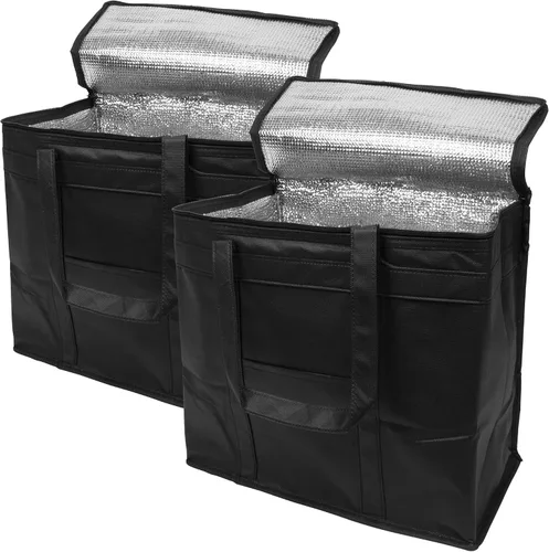 Miniatura 13 de APQ Supply Bolsa de entrega de alimentos aislada negra, bolsas de comestibles aisladas con cierre superior, bolsa de catering para entregas