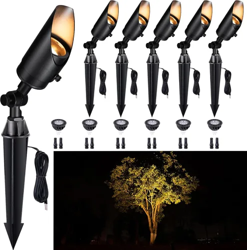 Miniatura 55 de Gardenreet Focos de paisaje de latón de bajo voltaje, luz LED para exteriores de 12 V, luces con cable IP65 impermeables, bronce antiguo