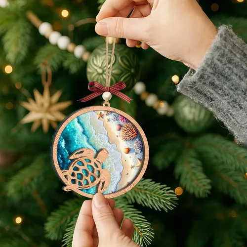 Miniatura 2 de Adorno acrílico de tortuga marina con tarjeta de historia, regalos de tortuga marina para mujeres, regalos de playa para mujeres, adornos de Navidad